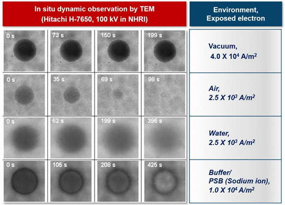 Dynamic TEM observation of polystyrene beads under various media