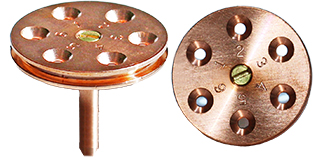 EM-Tec TG6C TEM grid holder securely holds up to 6 TEM grids, Ø25x3.2mm, copper, pin