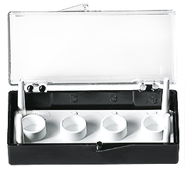 EM-Tec SJ4 clear styrene storage box for 4 x  Ø9.5mm JEOL cylinder stubs