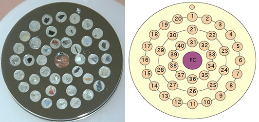 EM-Tec RXS-40MC mineral reference standard, 40 minerals plus F/C on stainless steel Ø 25.4 mm pin stub