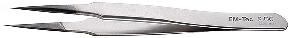 50-001815.jpg EM-Tec 2.AM high precision diamond coated ESD safe tweezers, style 2, flat, sharp fine tips, anti-magnetic stainless steel