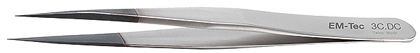 50-001835.jpg EM-Tec 3C.AM high precision diamond coated ESD safe tweezers, style 3C, short, very sharp fine tips, anti-magnetic stainless steel