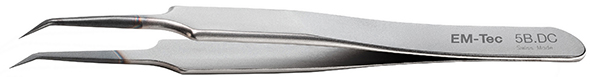 50-001855.jpg EM-Tec 5B.AM high precision diamond coated ESD safe tweezers, style 5B, extra fine bent tips, anti-magnetic stainless steel