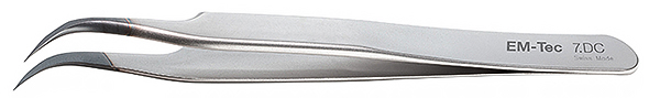 50-001870.jpg EM-Tec 7.AM high precision diamond coated ESD safe tweezers, style 7, very fine curved tips, anti-magnetic stainless steel