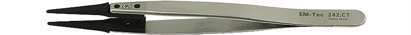 50-007026.jpg EM-Tec 242.CT ESD safe carbon fiber replaceable tip tweezers, flat narrow tips