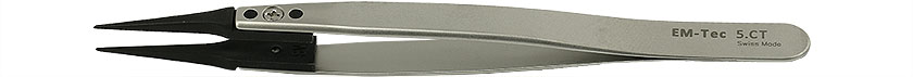 50-007050.jpg EM-Tec 5.CT ESD safe carbon fiber replaceable tip tweezers, sharp fine tips