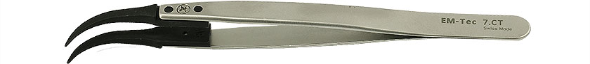 50-007070.jpg EM-Tec 7.CT ESD safe carbon fiber replaceable tip tweezers, fine curved tips