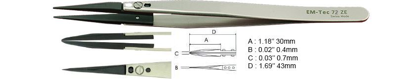 50-008072-EM-Tec-72ZE.JPG EM-Tec 72.ZE ESD safe ceramic replaceable tips tweezers, pointed strong tips