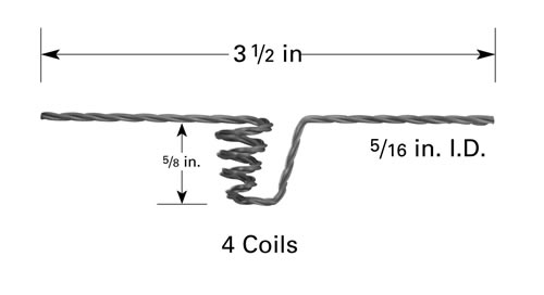 Wolfram Verdampferkorb B2, 16 mm H x Ø 8 mm ID, 4 Windungen, 89 mm Länge