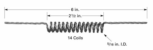 Evaporation filament F10 with 14 x Ø7.9mm ID coils, 152mm long, tungsten