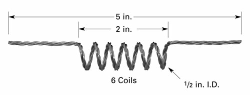 Evaporation filament F11 with 6 x Ø12.7mm ID coils, 127mm long, tungsten