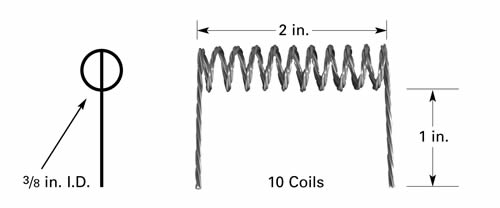 Evaporation filament F13, U-shape, with 10 x Ø9.5mm ID coils, 51mm wide, tungsten