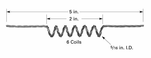 Evaporation filament F8 with 6 x Ø7.9mm ID coils, 127mm long, tungsten