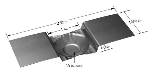 Evaporation boat S37, lowered middle part with Ø25.4 x 6.3mm dimple, 89mm L x 30mm W 