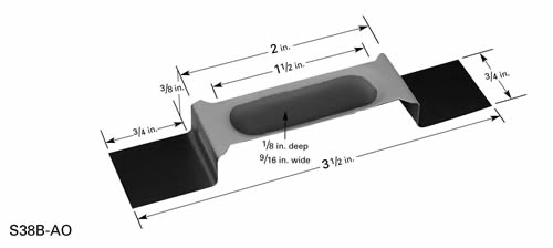 Aluminium beschichtetes Verdampfungsschiffchen S38A, erhabenes Mittelteil mit unbeschichteter 32 x 14 x 3 mm Vertiefung, 89 mm L x 19 mm B 