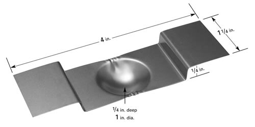 Evaporation boat S43, lowered middle part with Ø25.4 x 6.3mm dimple, 102mm L x 32mm W 