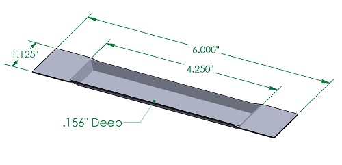 Evaporation boat S53 with 108 x 25 x 4 mm trough, 152mm L x 29mm W 