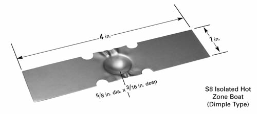 vaporation boat S8C with Ø16x4.8mm dimple, 102mm L x 25.4mm W 