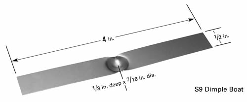 Evaporation boat S9A with Ø16x3mm dimple, 102mm L x 12.7mm W