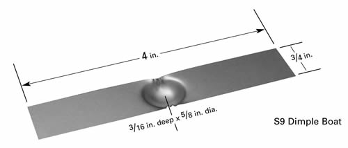 Evaporation boat S9B with Ø16x4.8mm dimple, 102mm L x 19mm W