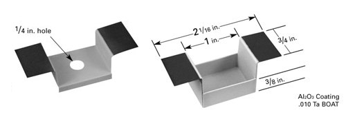 Aluminiumoxid beschichtetes Tantal-Verdampfungsschiffchen SB3, 25 x 19 x 9,5 mm Vertiefung, 52 mm L x 19 mm B 